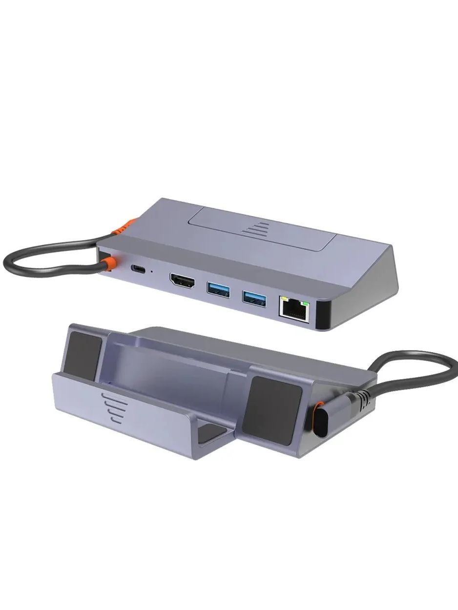 

Typec Five in One Hub Док-станция Hdmi4K поддерживает PD Подходит для компьютерного коммутатора Steam с портом сетевого кабеля серый