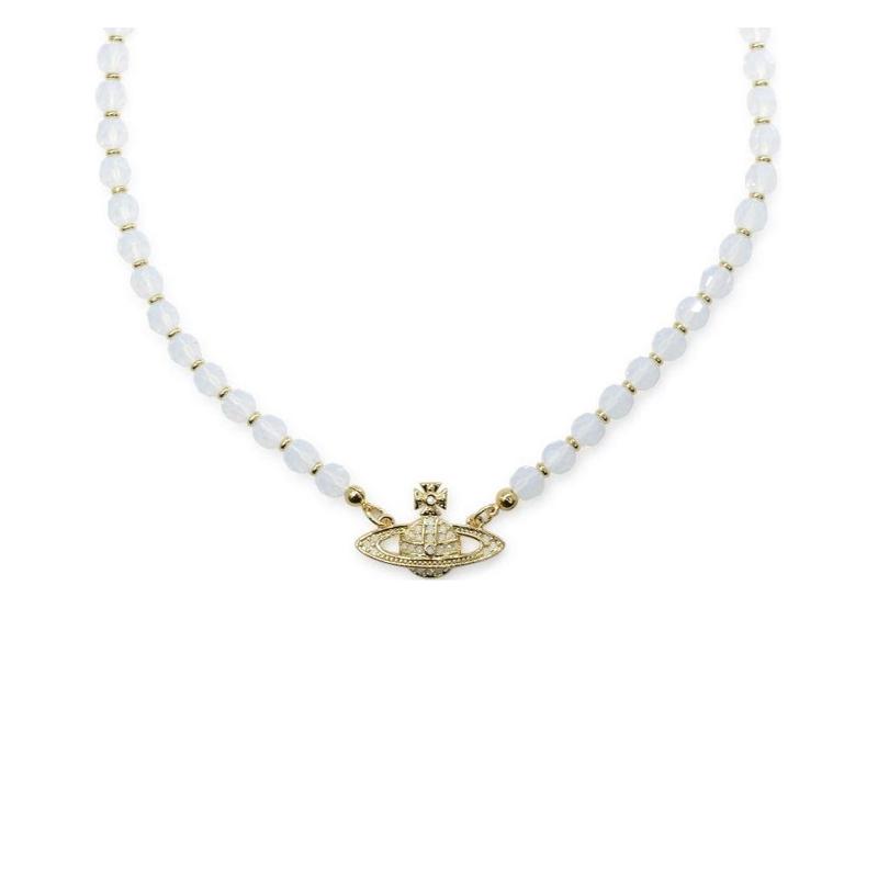 Vivienne Westwood messaline White Diamond Saturn Necklace Men and Women Same Style Couple Gold/White 6303002F-02R821 золотой
