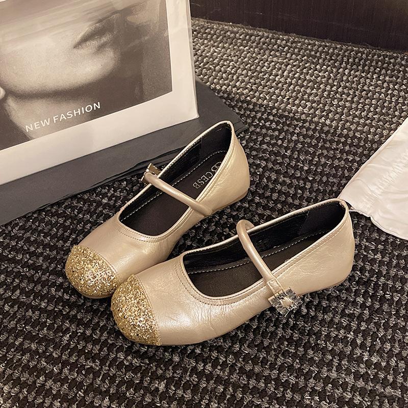 Single Shoes Women's Gentle Evening Flat Bottom Word French New Silver 2025 Spring and Autumn Belt with Skirt Mary Jane Shoes