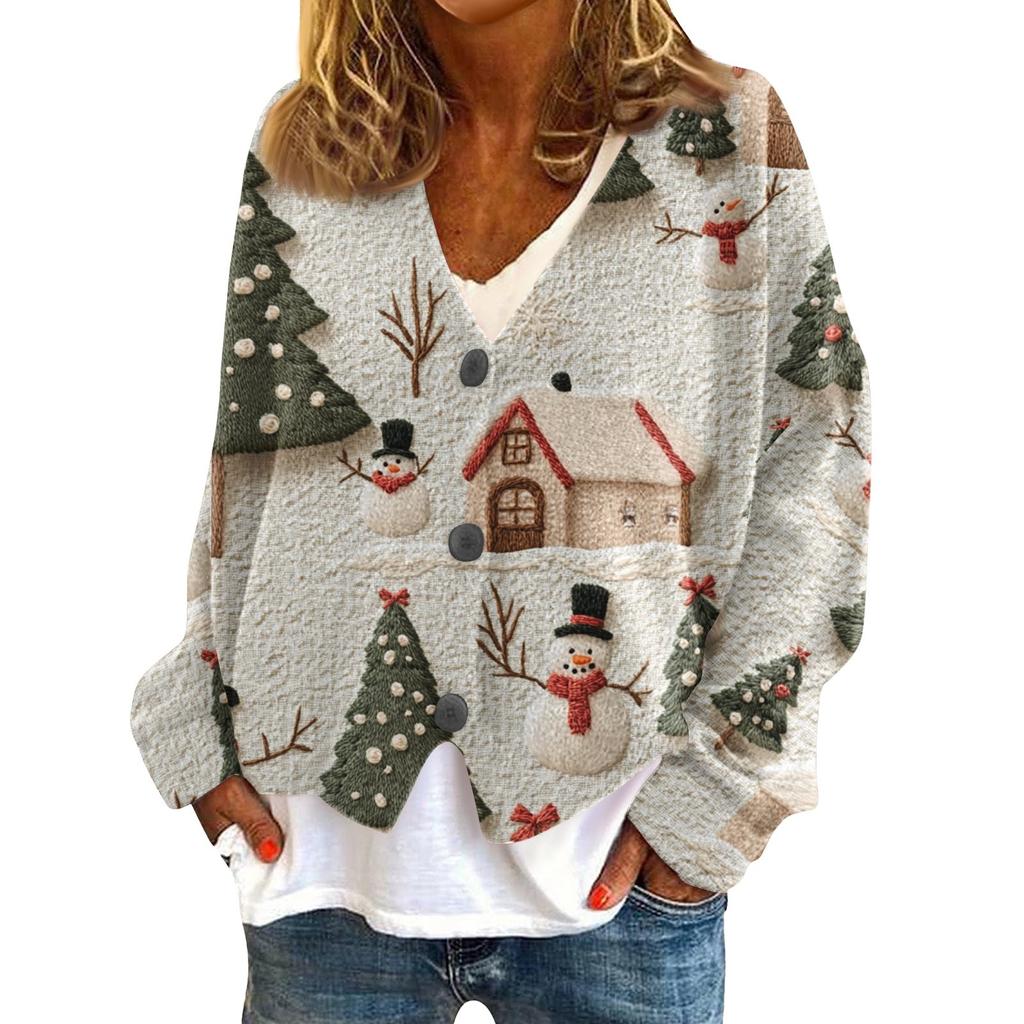 Women's Fashion Short Coat Casual Long Sleeve Printed Single Breasted Plush Top