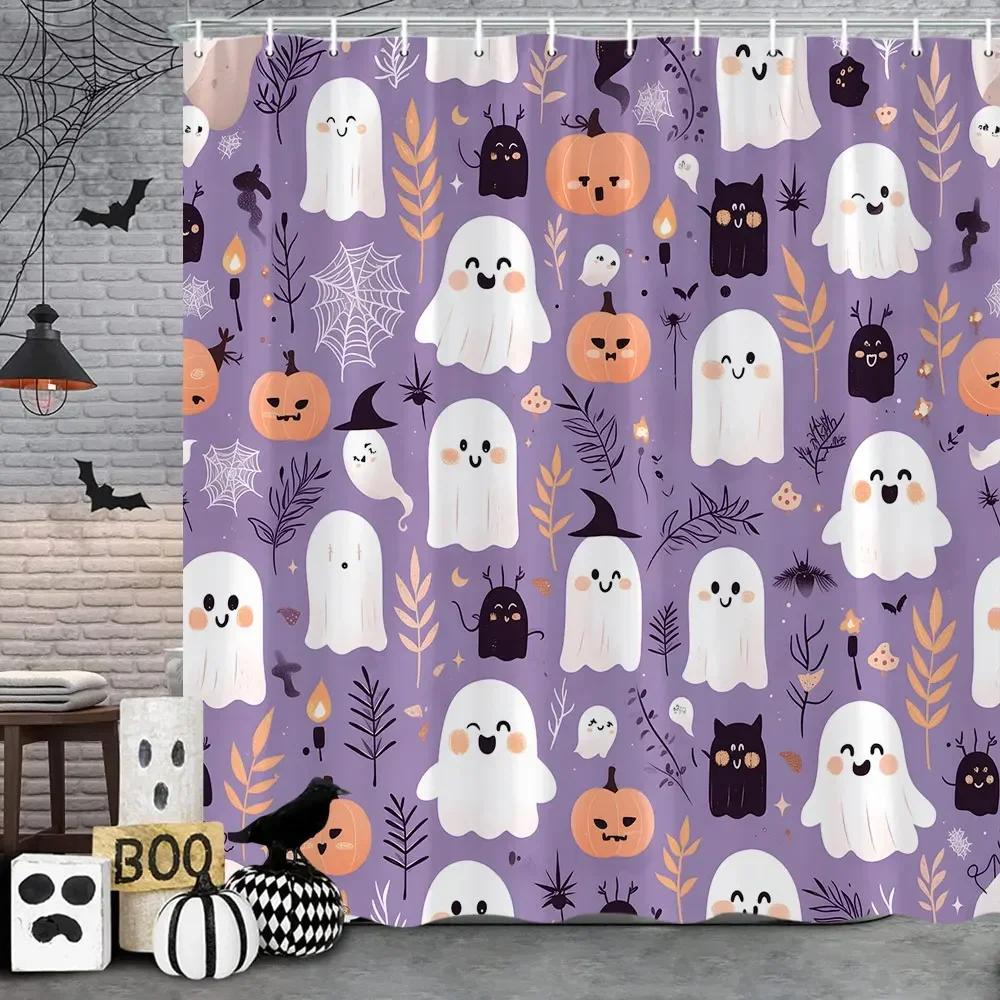 Halloween Gothic Skull Shower Funny Black Rose Bones Holiday Gift Polyester Bath Curtain Bathroom Decor with XT6