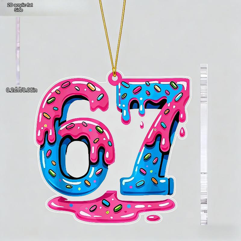 Valentine's Day 67 Number Hanging Ornament - Transparent Acrylic Pendants, Drops & Finials Suitable for Couples Gift, Decor - No Electricity Needed 