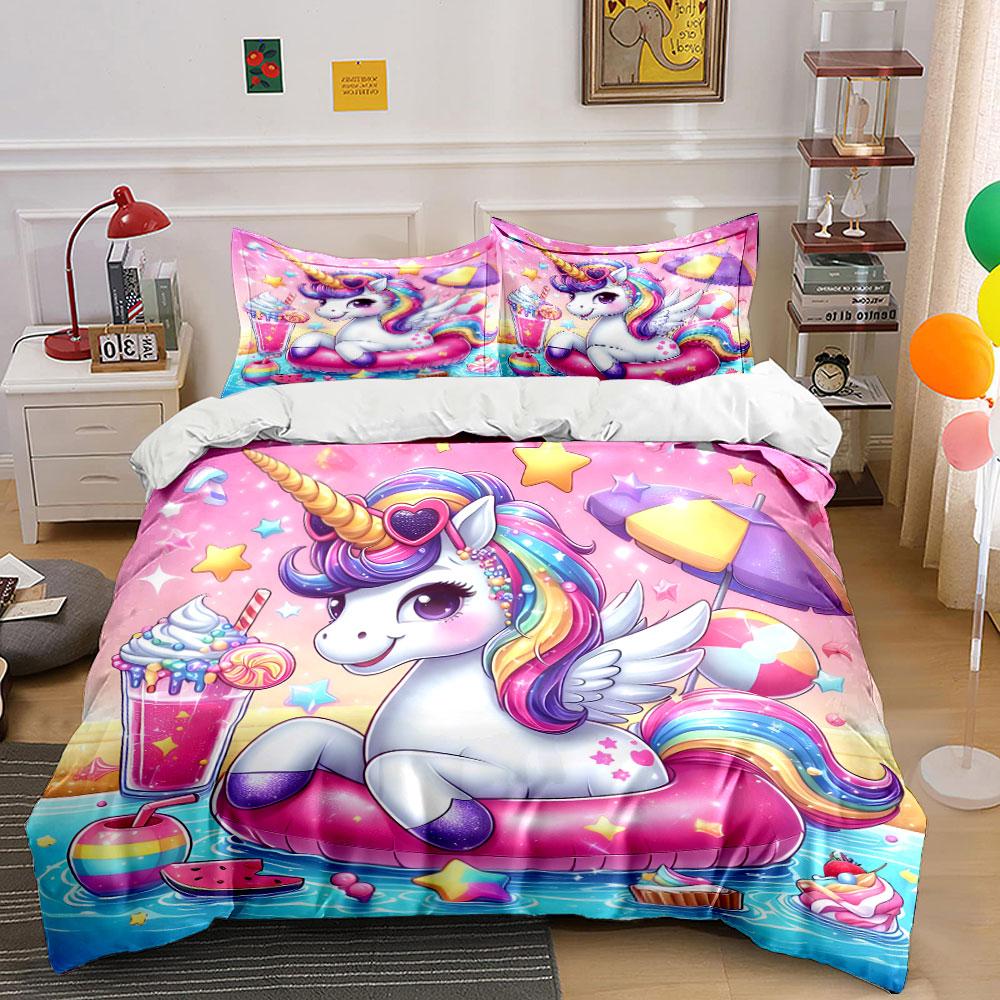 Unicorn Pool Party Set Multiple Sizes Kid's and Adults' Bedroom Exquisite 3PC Bedding Set Gift