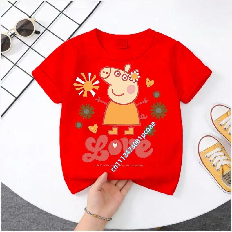 Peppa Pig 2025-26 Summer Cartoon Graphic 100% Cotton Print Hasbro Brand Children and Unisex T-shirt Breathable Casual Loose Y2k.