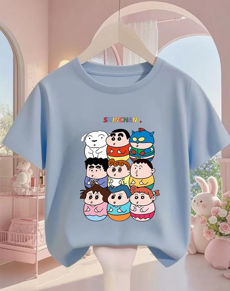 Summer Casual Crew Neck T Shirt Cute Kawaii Cartoon Street Fashion Tops For Kids Crayon Shin Chan Boys Girls 3 14 Years
