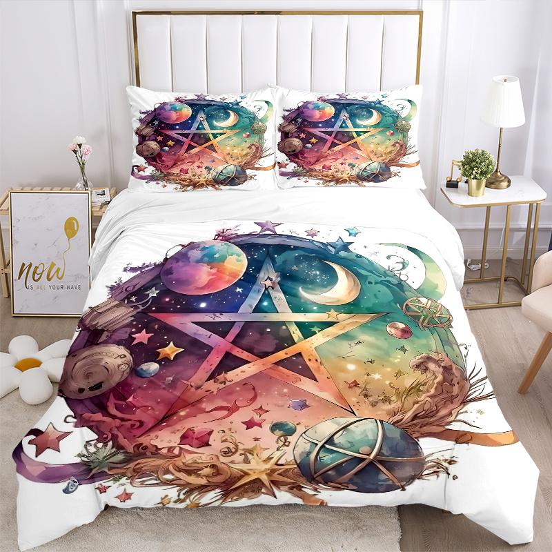 3pcs Galactic Pentagram Printed Quilt Set - Soft and Comfortable Quilt Cover for Bedroom, Guest Room and Dormitory Decorative Bedding Set