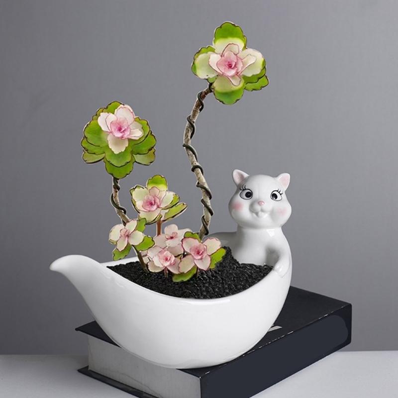 Handmade Mini Cartoon Ceramic Fleshy Plant Pot Planter Gift Ceramic Planter Container for Indoor Garden Desk Decoration