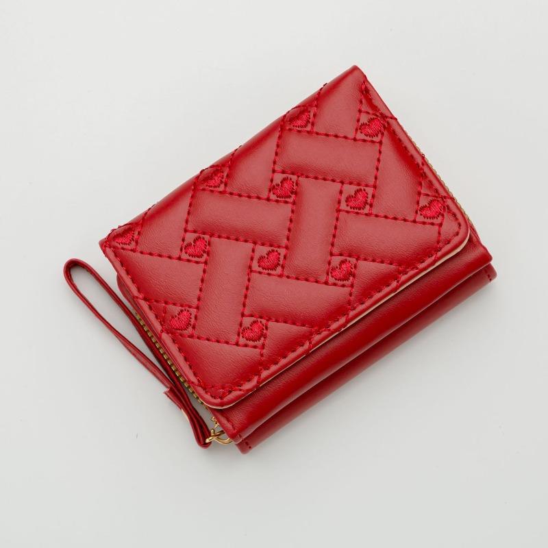 New love embroidered change bag women's short three-fold bag solid color simple multi-card small wallet