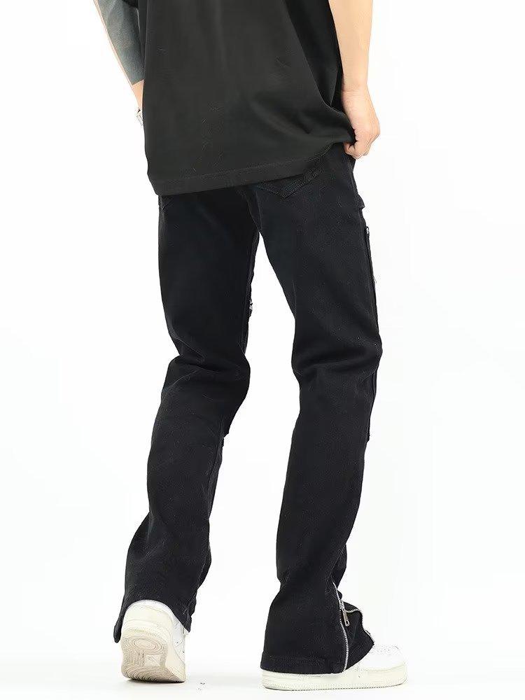 2023 Autumn Men's Loose Fit Solid Color Straight Jeans: Trendy Casual Overalls