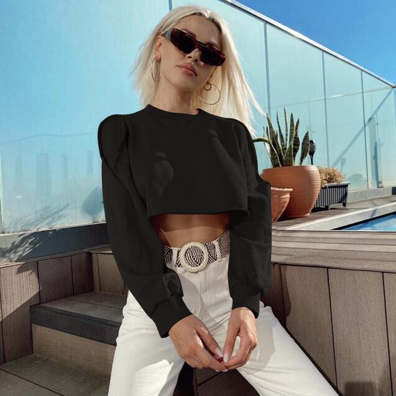 Tooxika Новая весна и осень Свободный короткий пуловер с открытыми пупком и толстовка с открытыми плечами L чёрный