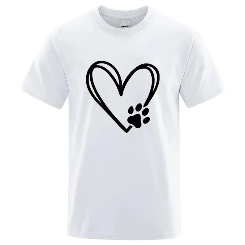 Dog Paw Print Heart Graphic Tshirt Pet Lover Casual Short Sleeve Unisex Animal Puppy Cat Owner Streetwear Tee Gift
