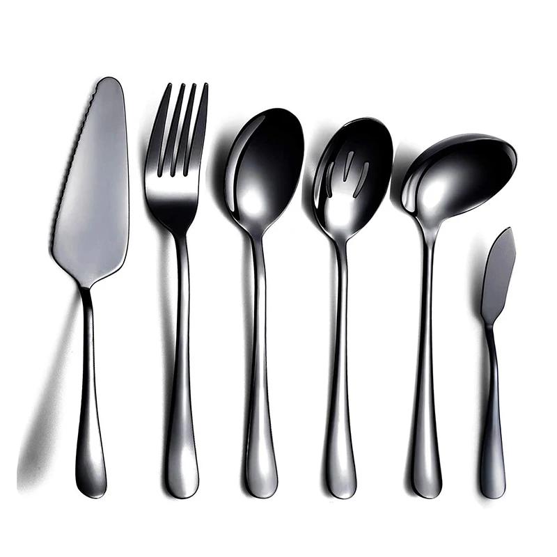 6-Piece Flatware Serving Set, Stainless Steel Serving Utensils Cake Server Slotted Spoon Fork Butter Knife Soup Ladle