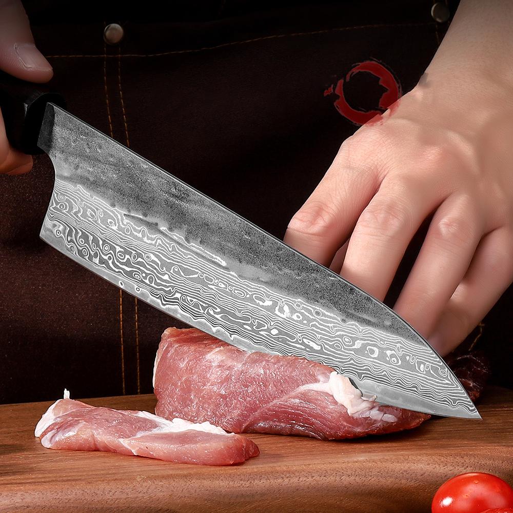 8 Inch Chef Knife Damascus Steel VG10 Blade Sharp Cleaver Slicing Kiritsuke Handmade Forged Japanese Kitchen Knives Wood Handle