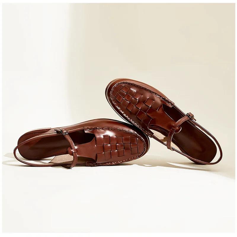 

Vintage Elegant Women Shoe 2025 Summer New Woven Temperament Sandals Women Roman Single Shoe Fisherman Women Shoe Mujer Sapato 40 темно-коричневого кольору