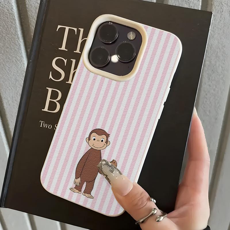 

Cute Striped Cartoon Monkey Pattern Lychee Texture Phone Case For iPhone 11 12 13 14 15 16 17 Pro Max 14 15 Plus Air Soft Cove iPhone XR