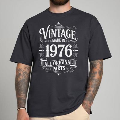 Vintage Made In All Original Parts Printed TShirt Tops 1976 Birthday Unisex Shirt Crewneck Casual Style Allmatch Shortsleev