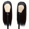 Meier Women's headscarf wig black ice silk headband long straight hair wig headwear
