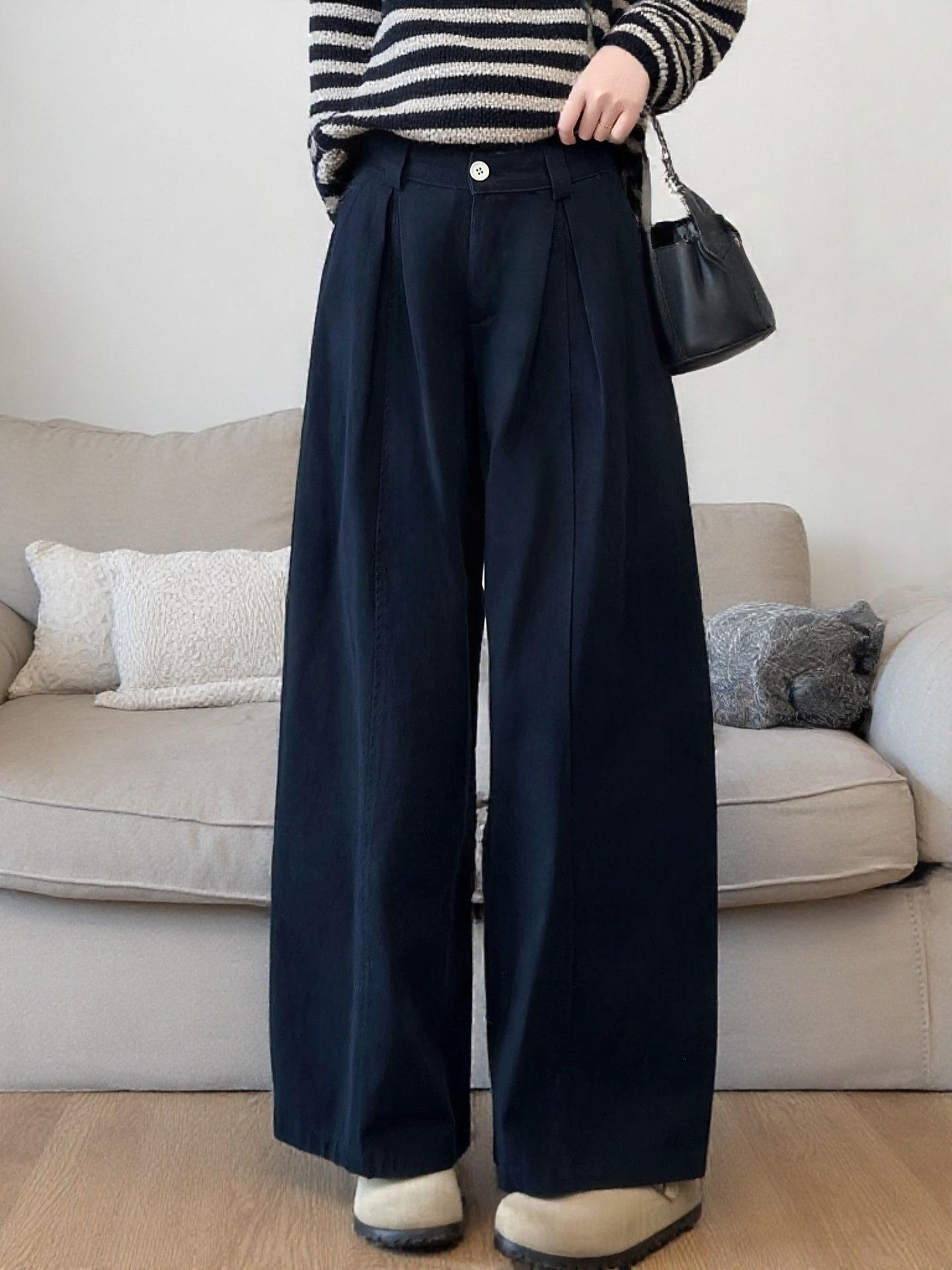 New Retro High Waist Wide Leg Washed Cotton Pants - Women s Slimming Casual Fit Large