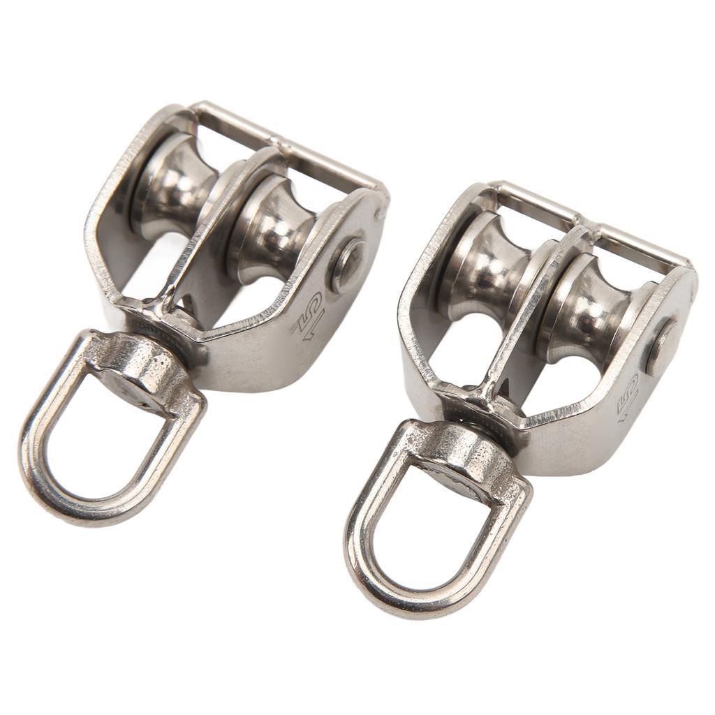 2 szt. Blok podwójny do podnoszenia, wytrzymały, ze stali nierdzewnej, rolka M15, zawiesie do liny stalowej, żuraw, ładowność 35 kg