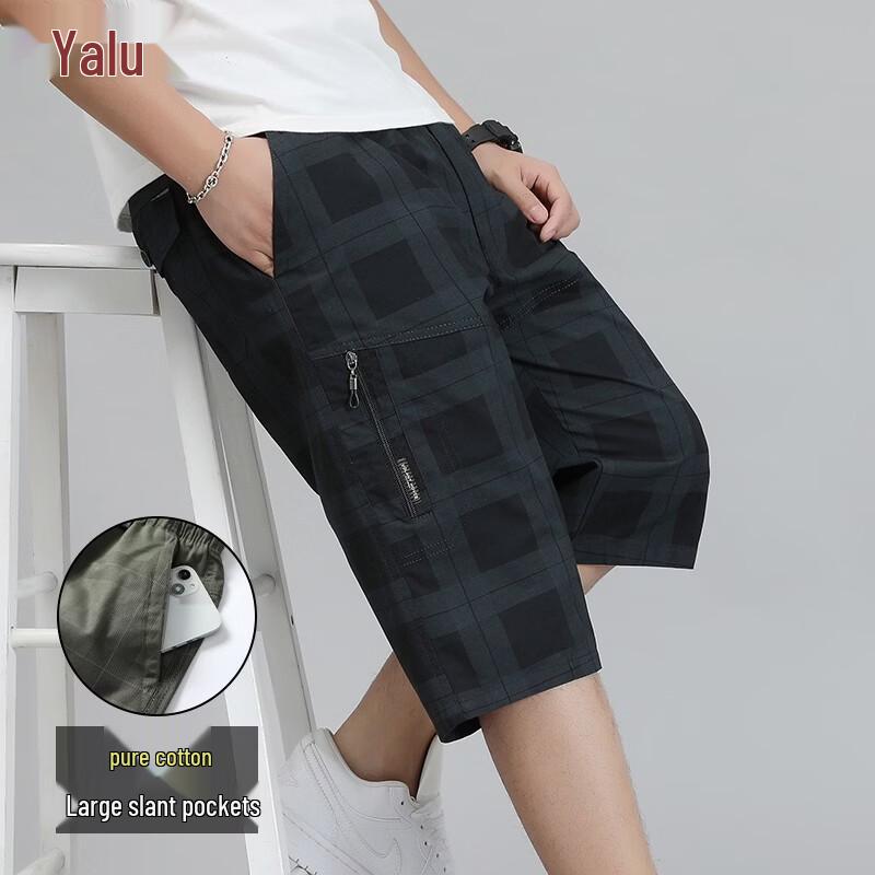 Yalu Men s Plaid Cotton Casual Shorts 4XL