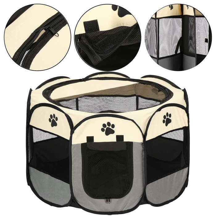 Parc pour animaux - Springos® - Modèle pliable - 73 x 73 x 43 cm - Tissu maillé - Toit amovible