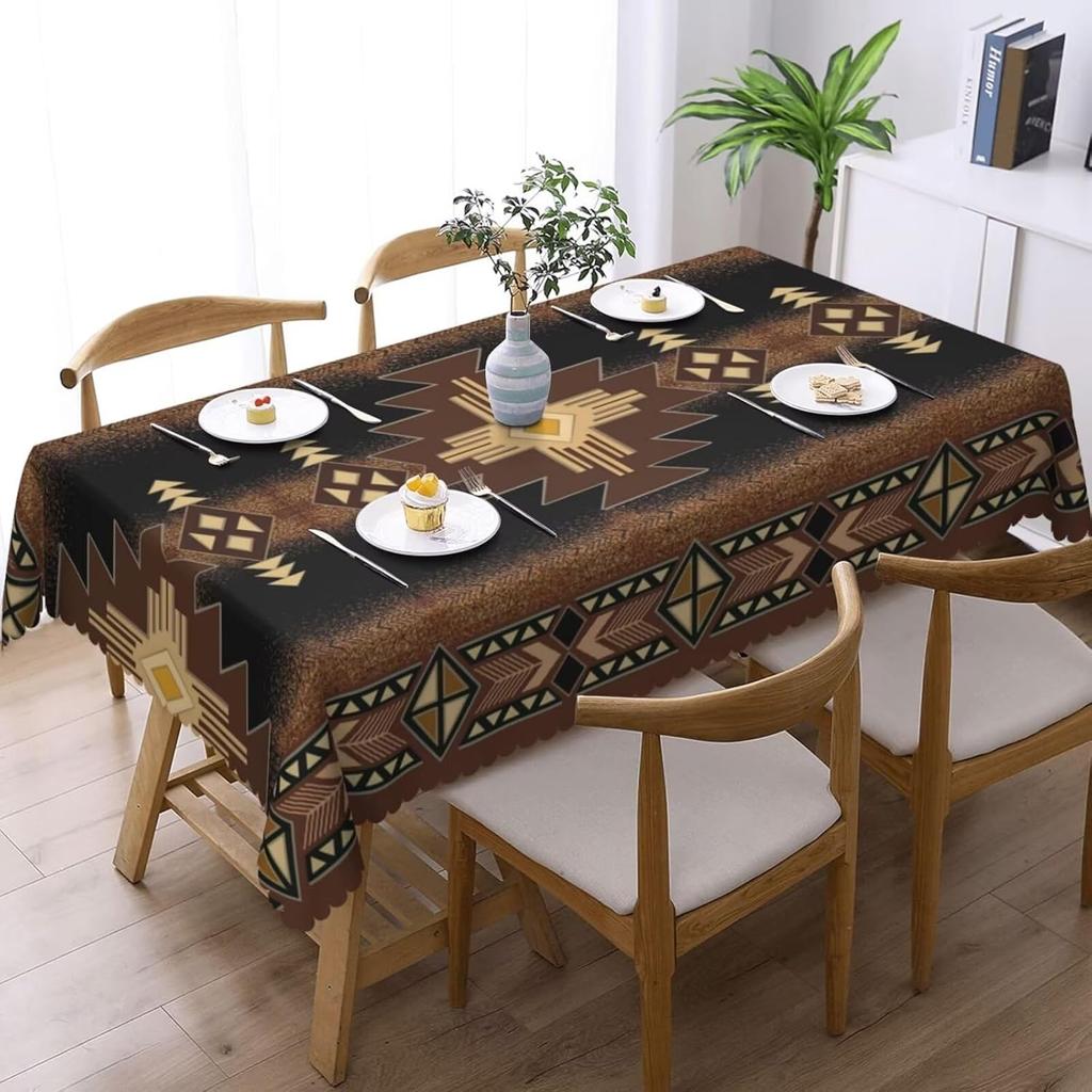 Native American Vintage Geometric Rectangle Tablecloth for Table Decor Aztec Pattern Ethnic Style Dining Table Cloth Party Decor