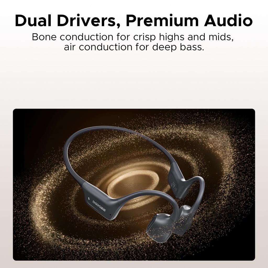 Doogee Knochenschall-Kopfhörer, IP68 Kabelloses Bluetooth 5.4, Dual-Treiber, Sport Open-Ear Kopfhörer zum Schwimmen, Laufen, Radfahren