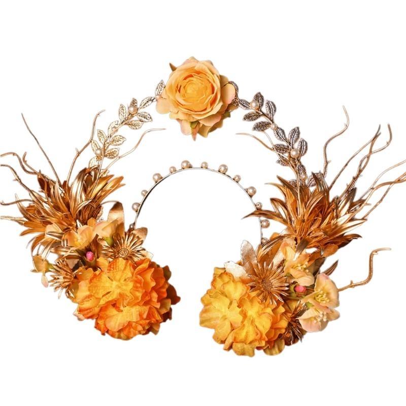 A52E Artificial Flowers and Pearls Bridal Hairband Elegant Hairpiece Hair Accessories