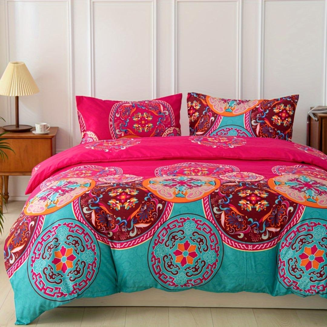 

3pcs Pink Green Bohemian Style 3D Print Bedding Set Soft Duvet Cover King Queen Twin Single Size Bithday Gift Bedroom Decoration EU Single 135x200cm