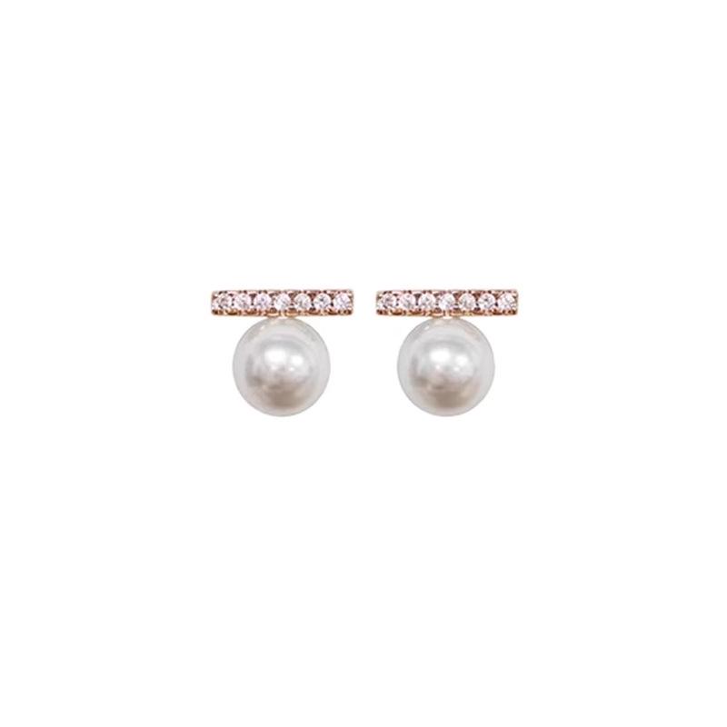 S925 Silver Needle Pearl & Diamond Inlaid Stud Earrings - Elegant, Light Luxury Style