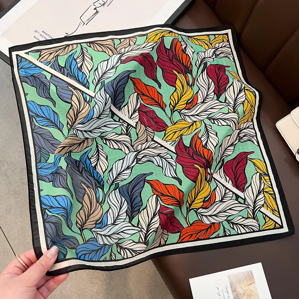 Light Luxury Retro Plant Flower Summer Silk Scarf Women's Daily Commuting Decoration Chinese Square Scarf Fashion Versatile Foreign Style Shawl