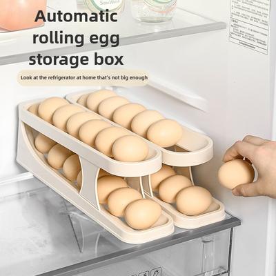 Kitchen Egg Storage Organization Tray Rolling Egg Dispenser Dual Layer Food Grade Plastic Egg Holder for Refrigerator Storage