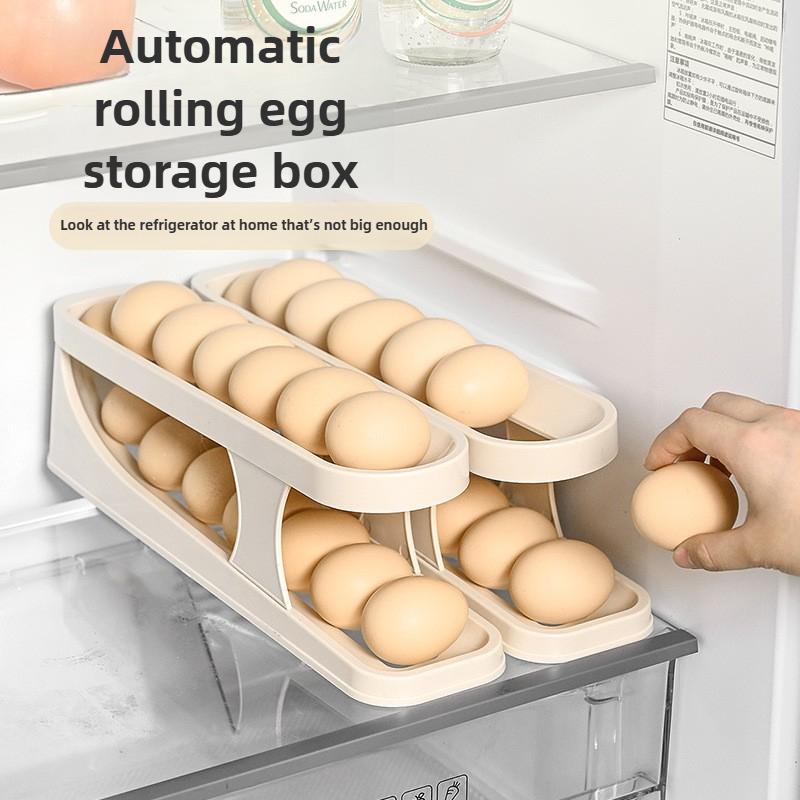 Kitchen Egg Storage Organization Tray Rolling Egg Dispenser Dual Layer Food Grade Plastic Egg Holder for Refrigerator Storage