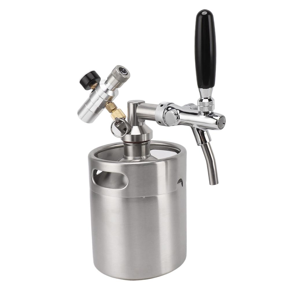 Stainless Steel Mini Keg Barrel 2L Easy Injection Adjustable Beer Home Dispenser System 60PSI Gauge for Beer Lovers