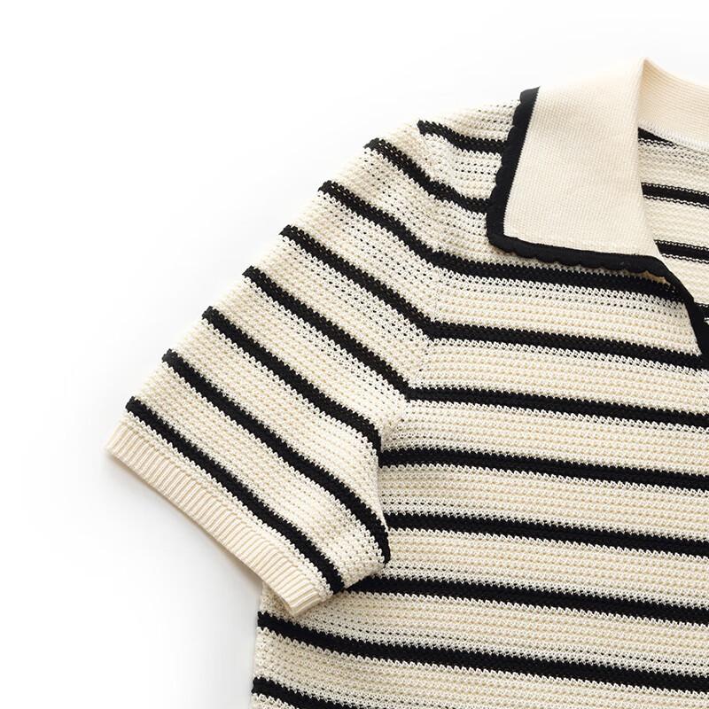 GOELIA Spring Tencel Lapel Striped Pullover