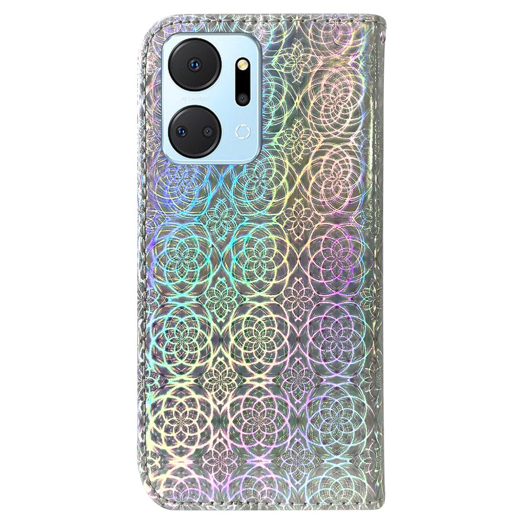 For Honor X7a 5G Leather Dazzling Flower Pattern Wallet Case Stand Magnetic Closure Flip Phone Cover with Strap