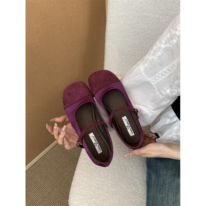Fashion Cute Mixed Color Satin Velvet Ballet Flats Women Fashion Round Toe Narrow Buckle Mary Jane Shoes for Women Comfort Casual Shoes