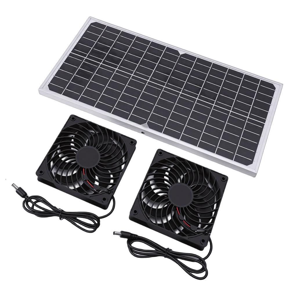 Solar Powered Fan Kit 16W Monocrystalline Solar Panel Dual Exhaust Fans Kit with Protective Net for Pet House Chicken