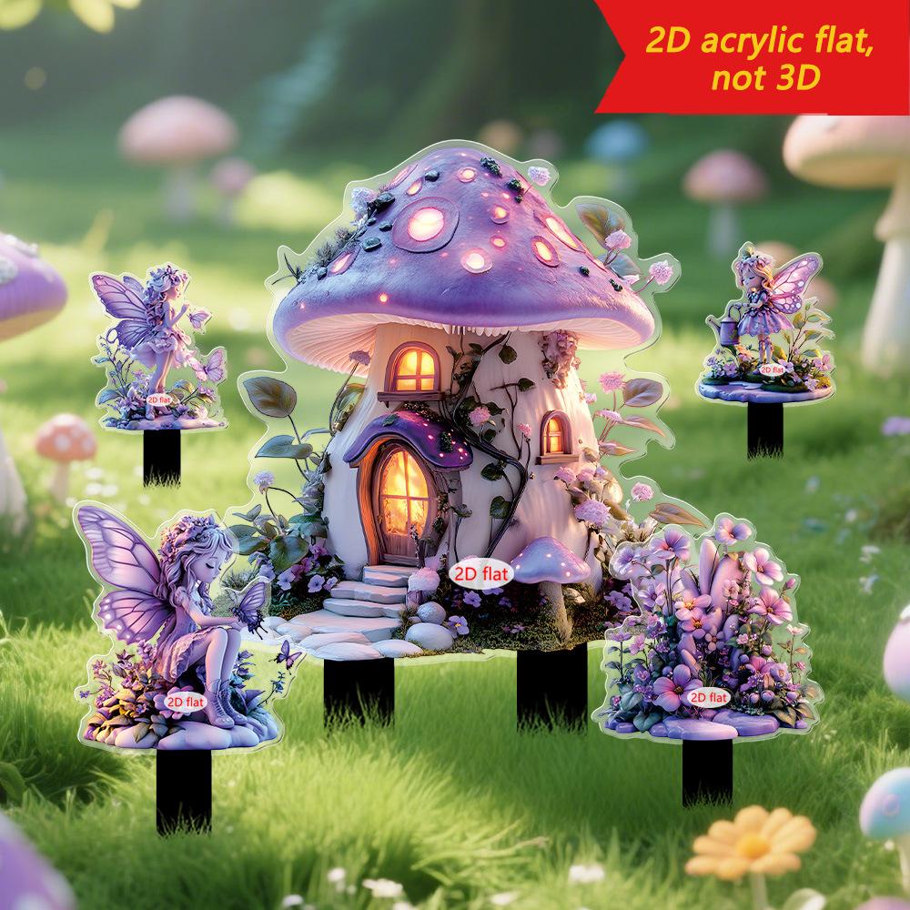 Fairy Spirit, Guardian Series, Purple Mushroom House, 2D, Acrylic, Outdoor Garden Decoration, Party and Festival, Atmosphere Decoration