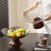 Elegant French Fruit Plate Set with Wood Grain Stand