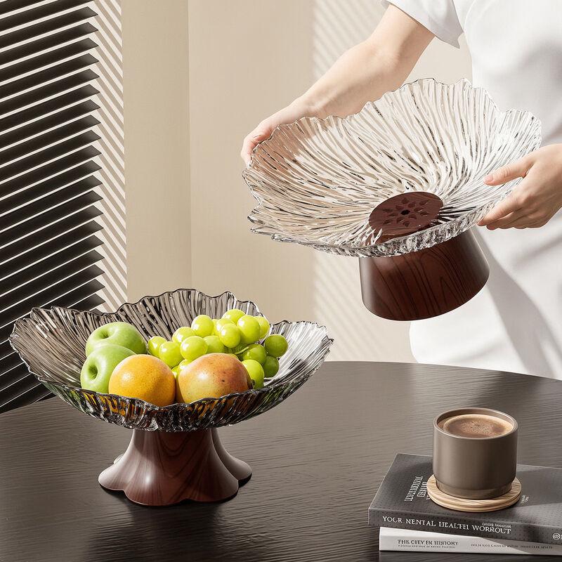 Elegant French Fruit Plate Set with Wood Grain Stand