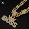European and American Hip-hop Trendy Men's Jewelry Crown Pendant Alloy Full Diamond Cuban Chain Necklace