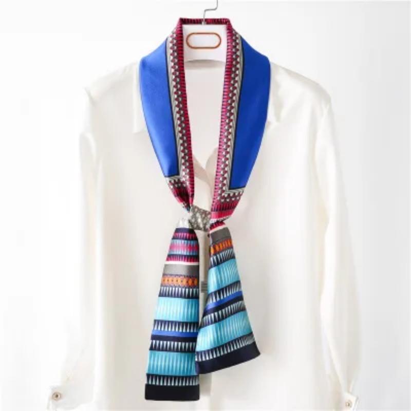 Hijab Real Long Silk Women Print Elegant Neck Scarves Hair Head Ribbon Tie Bag Handle Decoration Foulard Collar Kerchief