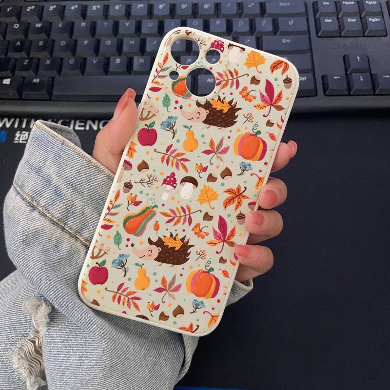 Leaf Pattern Graphic Phone Case for IPhone 16 15 14 13 12 11 X XR 17 8 7 Plus Pro Max Autumn Pumpkin leaves Fall silcone Cover