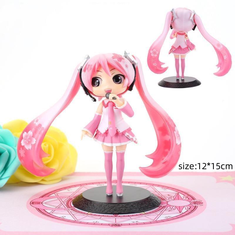 Anime New Hatsune Miku Figure Mini Character Ornaments Kawai Pink Green Hatsune Home desk Decoration Adult Toy kid Birthday Gift
