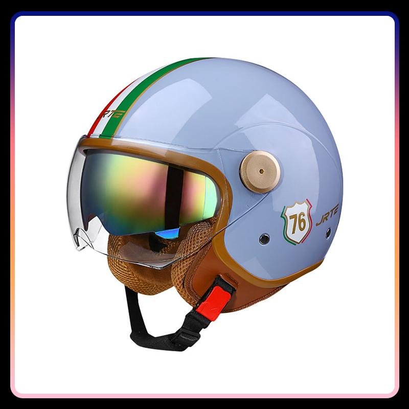 DOT Approved Daul Lens Open Face Motorcycle Helmets Men Women Retro Jet Helmet Double Visor 3/4 Half Helm Scooter Cruiser Moped