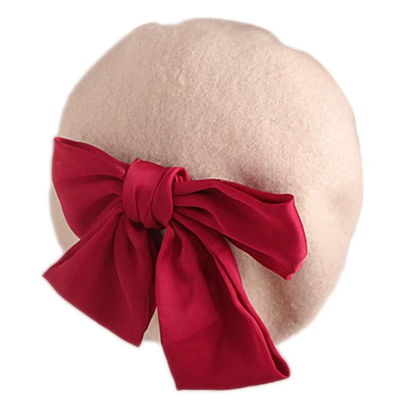Fashion Red Bowknot Beret Elegant Octagonal Hat Wild Painter Hat Daughter Gifts for Casual Birthday Festival Gathering