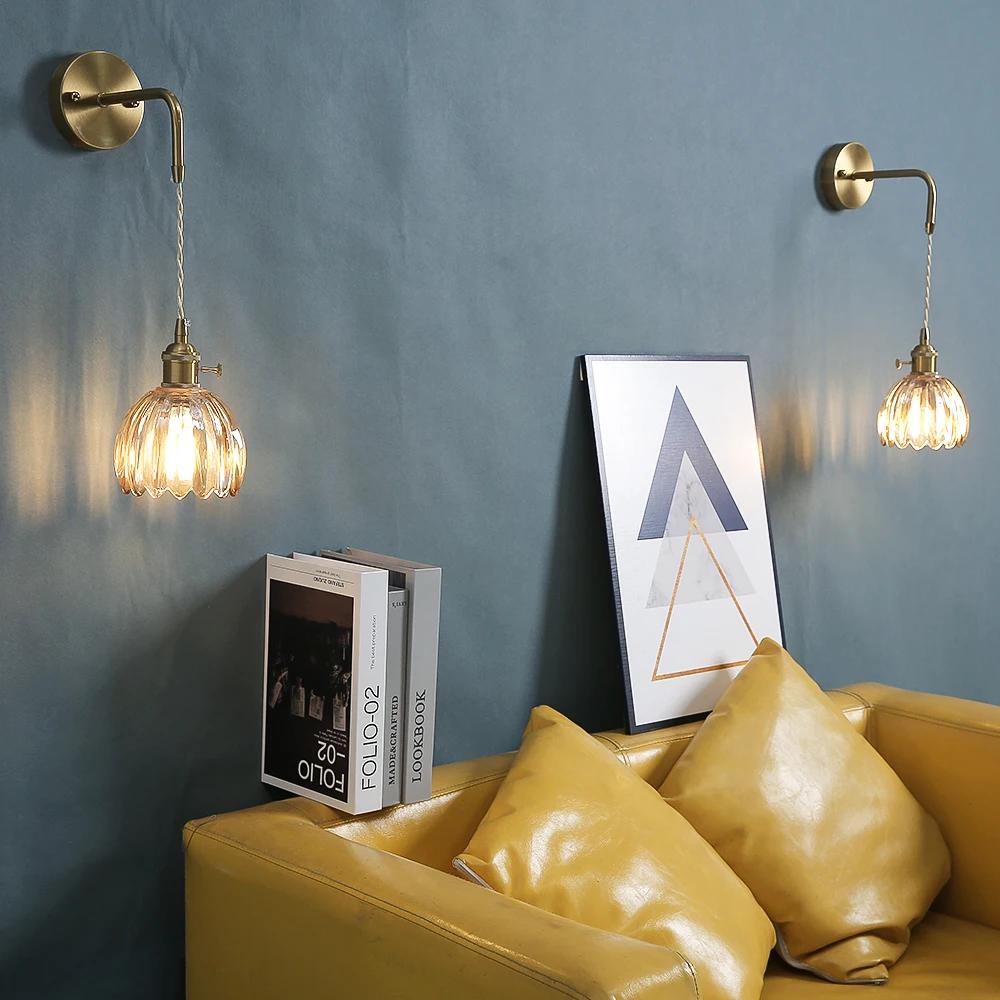 Japanese Retro Floral Glass Wall Lamps for Bedroom Study Led Mirror Light with Adjustable Wall Sconce Modern Simple Bedside Lamp