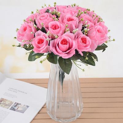 18 Heads Silk Rose Artificial Flowers Fake Bouquet Home Party Table Decoration Yellow Red Pink Rose Bride Wedding Flower