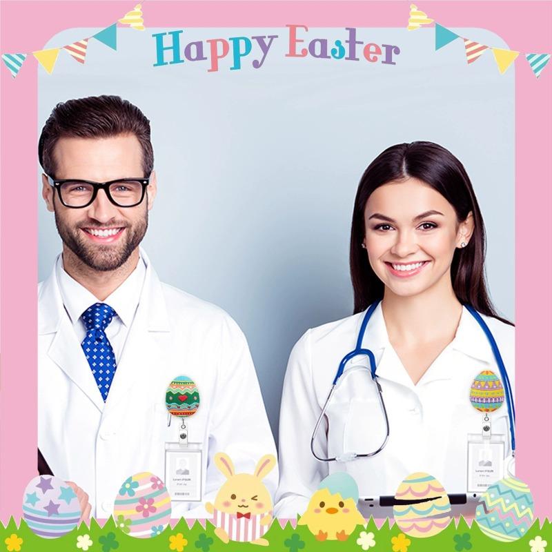 Cute Cartoon Easter Egg Retractable Badge Reel with Alligator Clip Pull Buckle ID Card Holder for Medical Staff Office Supplies